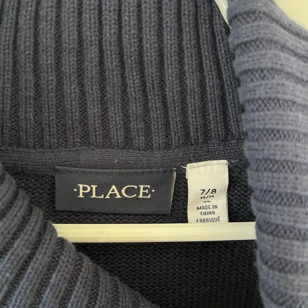 The Children's Place Boys Fairisle Shawl Neck Sweater Blue Boys Size‎ 7/8 Medium
